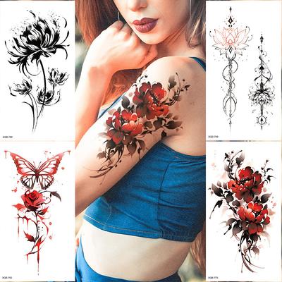 Small Full Arm Tattoo Sticker, Flower Letters, Plain Flower Tattoo Sticker Tattoo