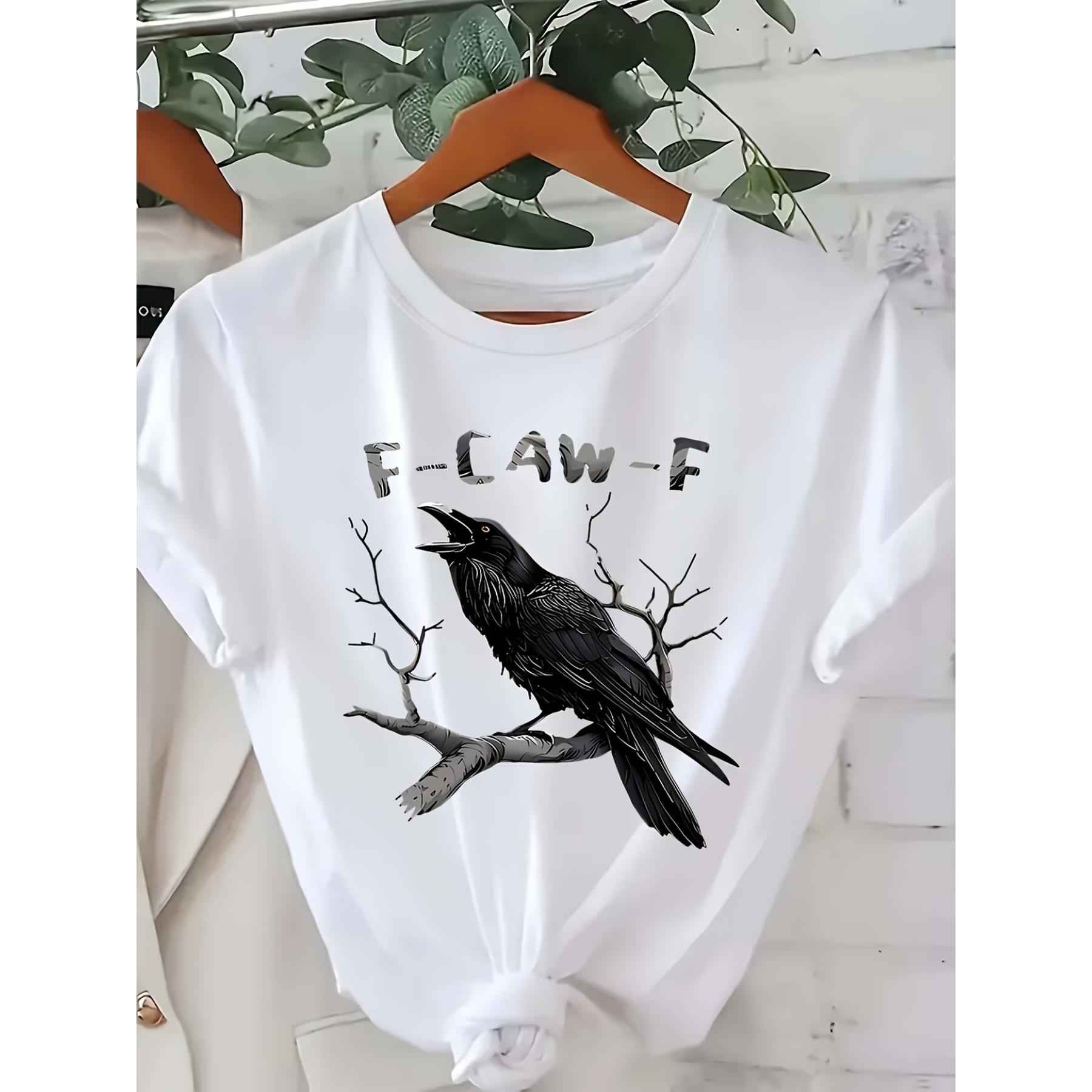 

Women s Cartoon Raven & F-Caw-F Graphic T-Shirt - Soft 100% Polyester Crew Neck Top S белый