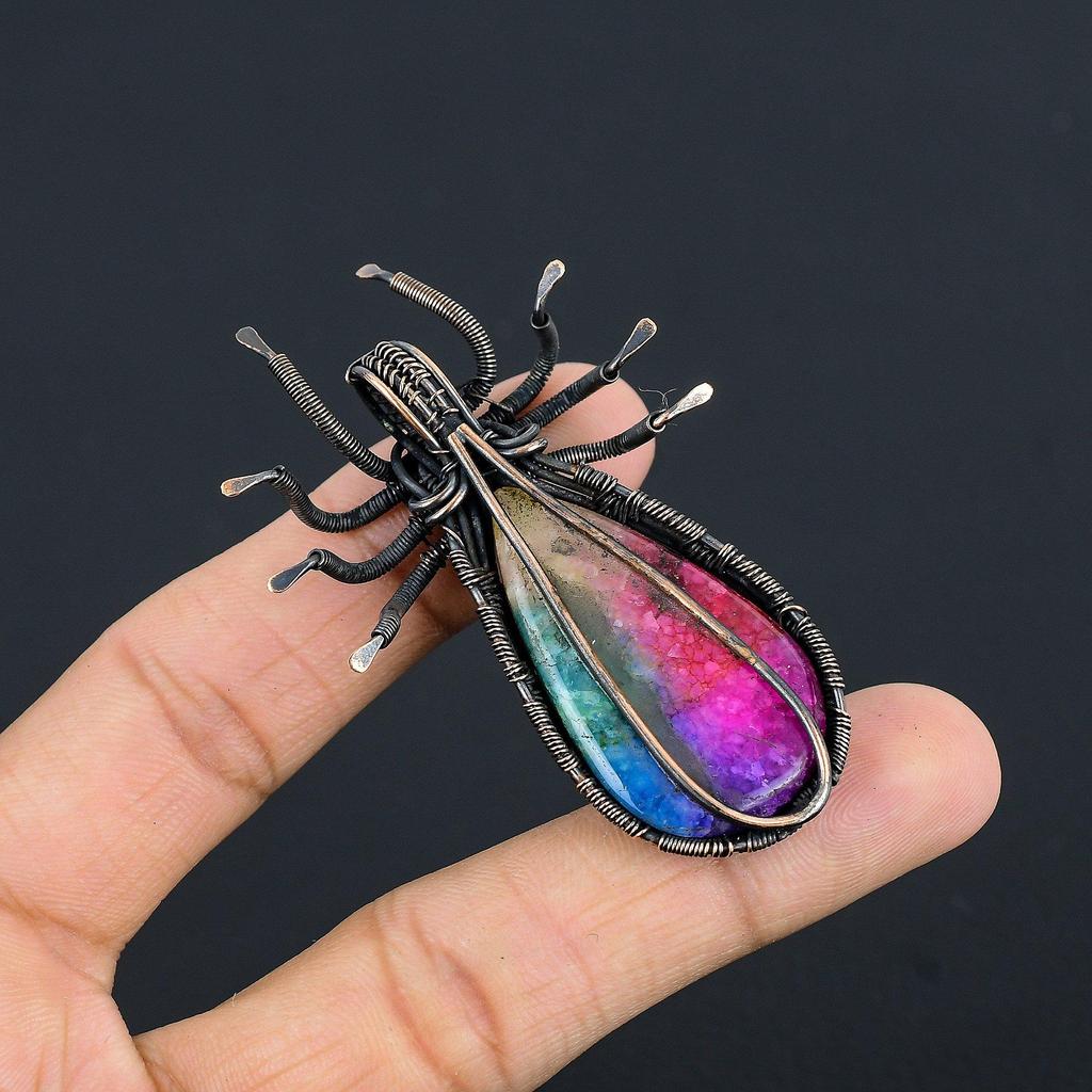 Rainbow Solar Quartz 999 Copper Wire Wrapped Pendant, Handmade Gemstone Pendant Jewelry, Gifts For Wife Brand New Pendant