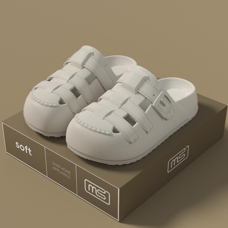 

Летние новые туфли с отверстиями, толстоподошвенные, для улицы, на мягкой подошве, нескользящие, модные биркенштоки, на плоской подошве, студенческие, с закрытым носком, крутые шлепанцы 35-36