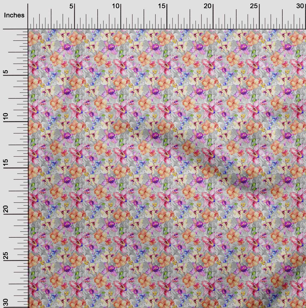 oneOone Cotton Flex Gray Fabric Watercolor Floral Sewing Craft Projects Fabric Prints By Yard 40 Inch