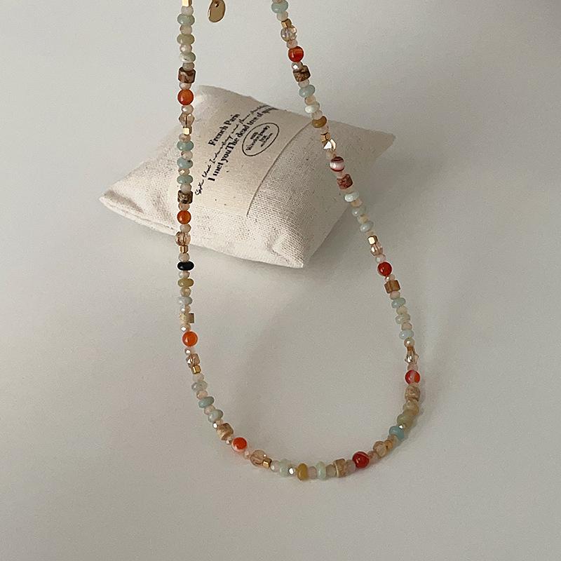 Colorful Natural Stone Crystal Beaded Choker Necklace for Women
