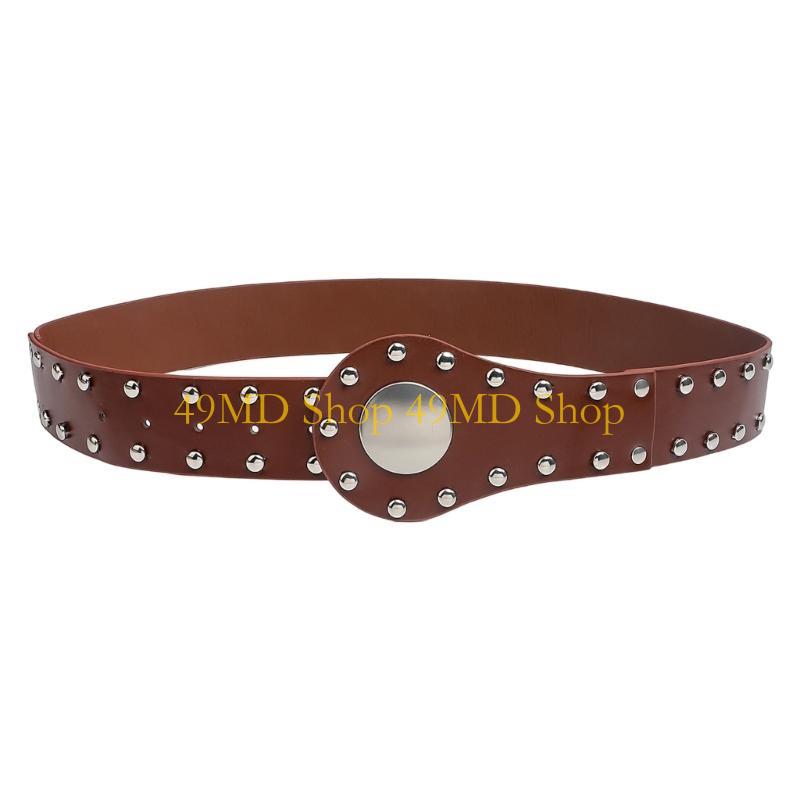 

49MD Alternative Fashion PU Leather Waist Belt Punk Rock Clothing Accessory Waist Girdle with Reinforced Metal Studs Silver buckle