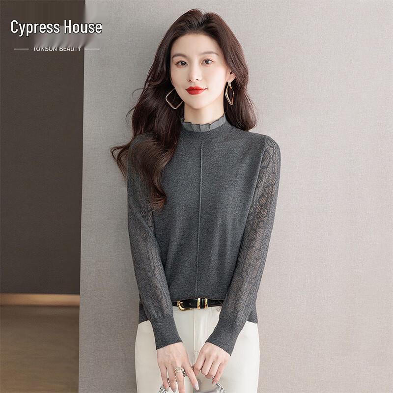 

Sibaisha Women s Slim Fit Ruffled Semi-High Collar Knit Top L