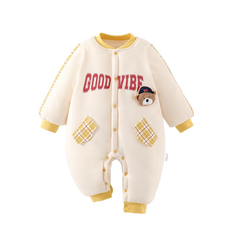 Unisex Quilted Cotton Baby Romper - 150g, Warm for Autumn & Winter, Indoor & Outdoor Wear