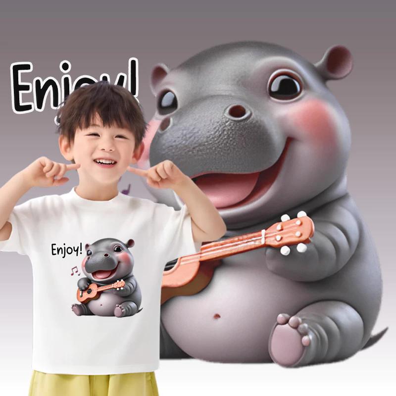 Футболка Moo Deng Tiny Baby Hippo Star Thailand Cute Pygmy Hippo Unisex для детей — фото 4