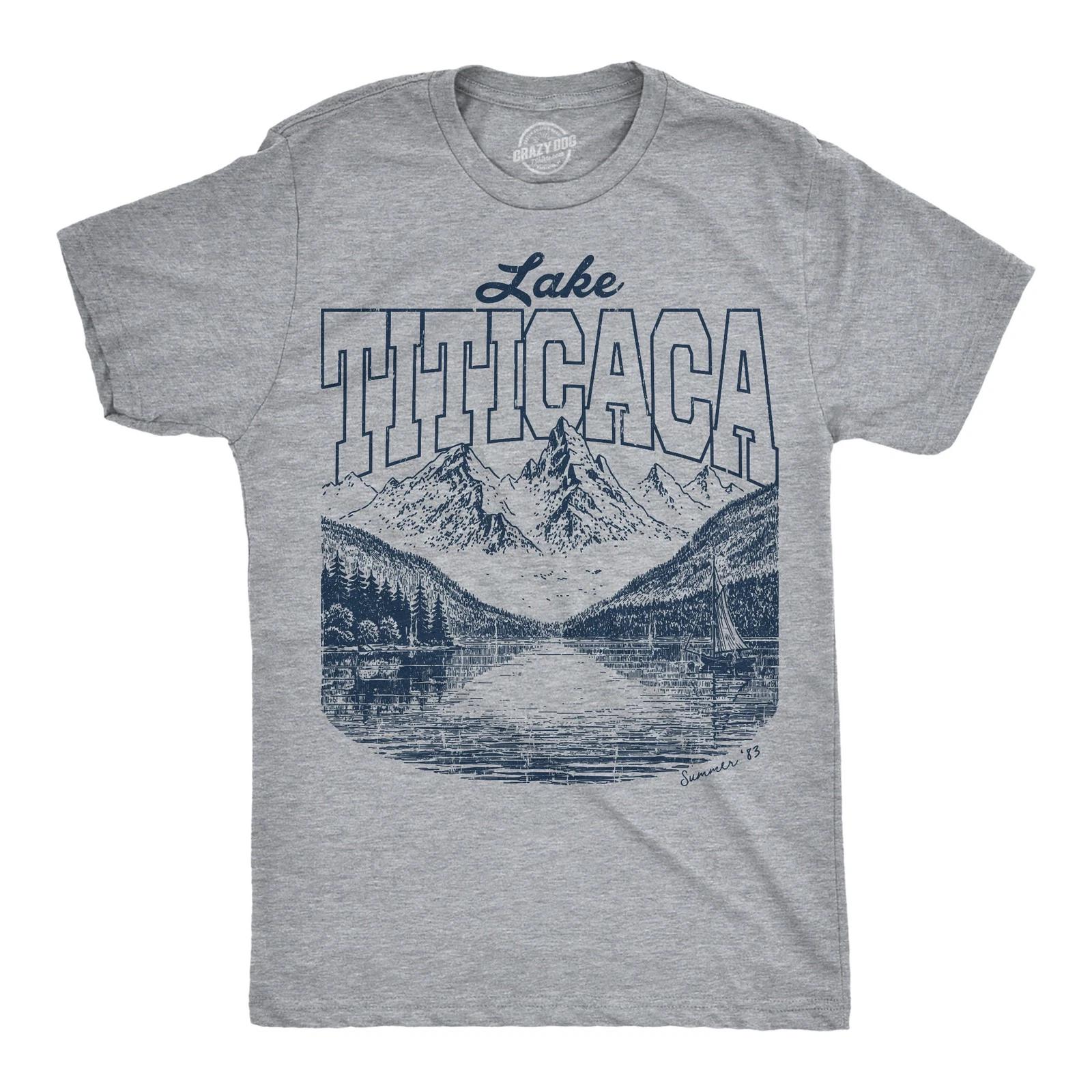 Mens Funny T Shirts Lake Titicaca Sarcastic Nature Graphic Novelty Tee for Men L