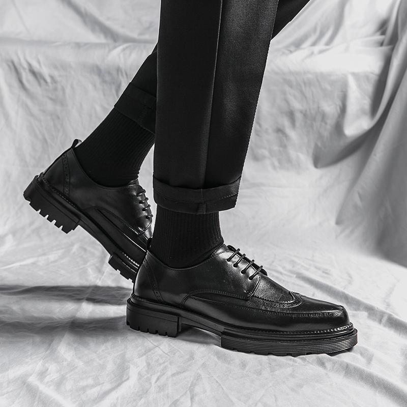 Herr Svarta Casual Brogues Läderskor Business Slip-on Skor Komfort Mode Kontorsskor för Män Zapatos De Hombre