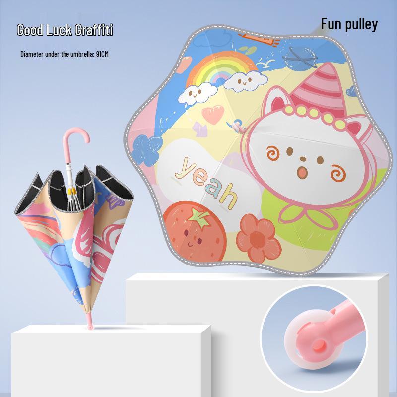 Children's Cartoon Umbrella: Safe, Rounded Corners, Anti-Puncture, Lightweight, Long Handle for Kindergarten & Elementary Boys and Girls.