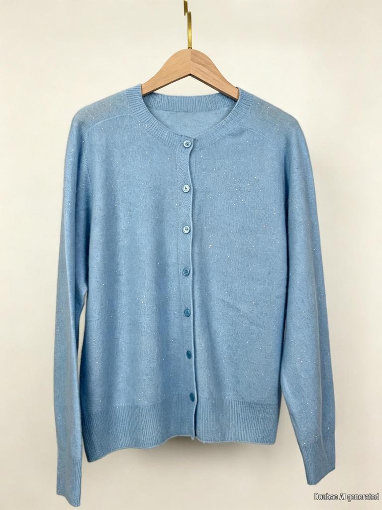 Women's Round Neck Wool Cashmere Silk Blend Cardigan - Loose, Thin, and Comfortable Knitwear for Autumn and Winter