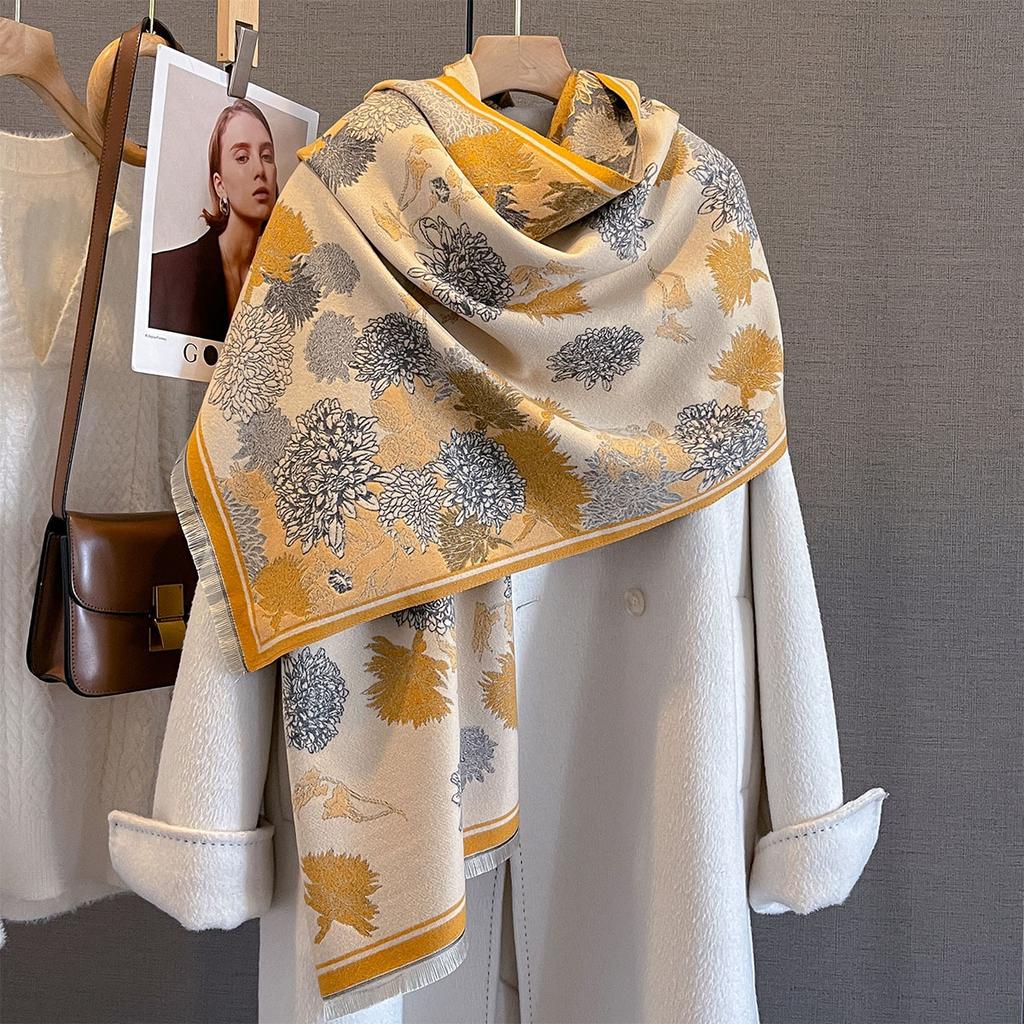 Imitation Cashmere Soft Warm Fringe Shawl Women Jacquard Scarf Autumn Winter Coldproof Windproof Blanket Blanket Bufanda Poncho