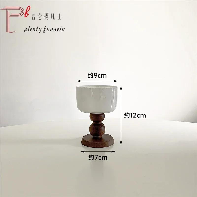 Ins French Retro Solid Wood Splicing Ceramic Goblet Coffee Cup Tray Tableware Home Decoration Photo Props