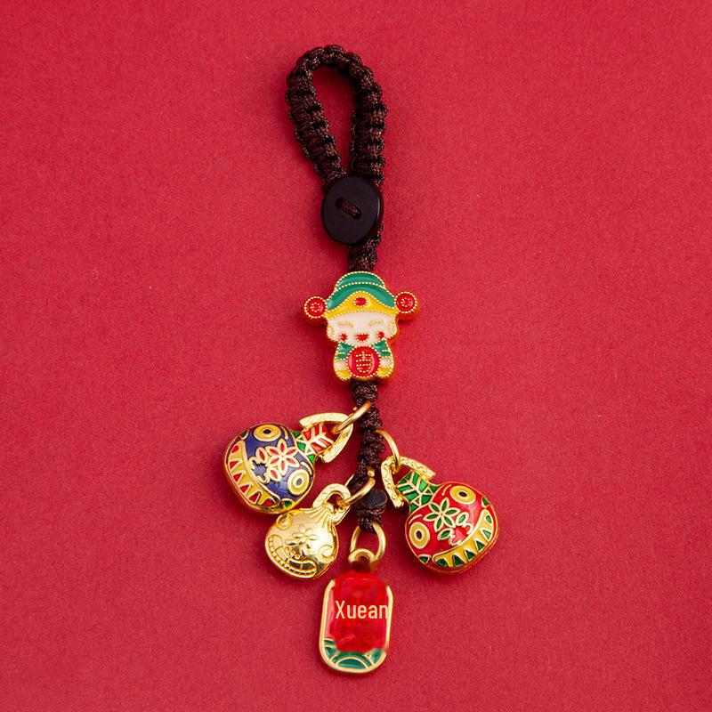 Gold-Plated God of Wealth Keychain with Swallowing Gold Beast Pendant
