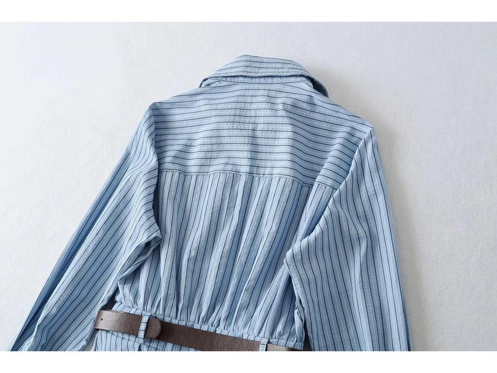 2025 Retro Sweet Spicy Striped Dress with Waistband and Pleated Skirt