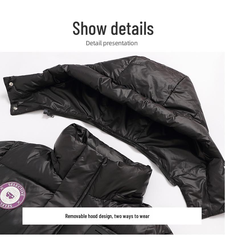 2024 Unisex Extra Long Hooded Black Cotton Jacket - Color Block Thickened Winter Coat