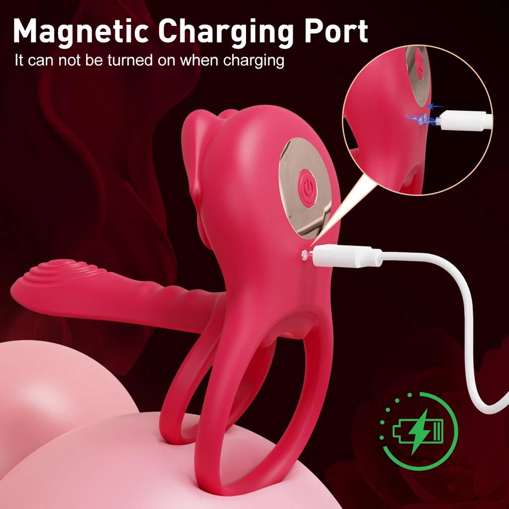Vibrating Cock Double Ring Penis Ring for Men Ejaculation Delay Chastity Cage Penis G-spot Clitoris Stimulator Sex Toy for Men or Couples Masturbator