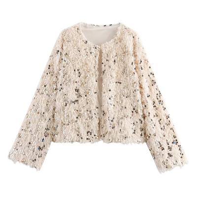 New Style Versatile Sequined Feather Design Jacket for Women Spring and Autumn Temperament Elegant