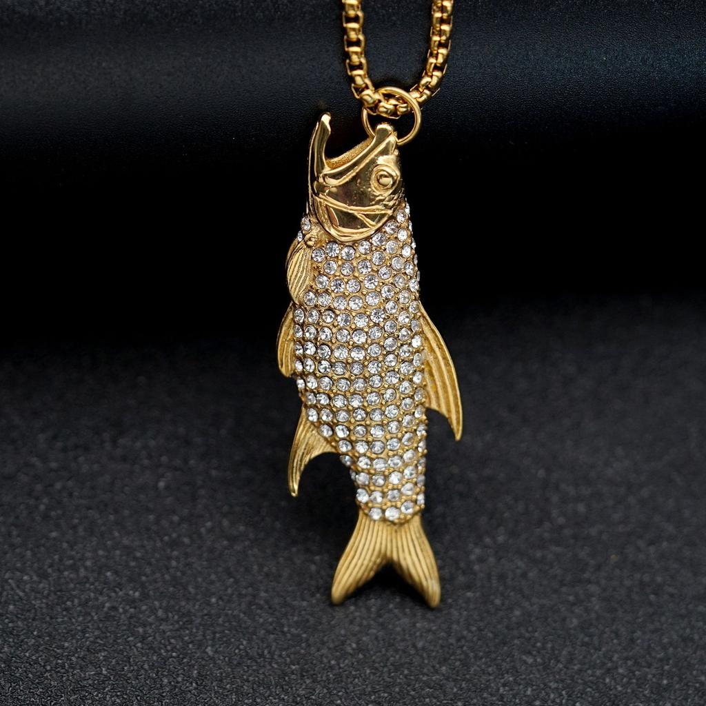 Hip Hop Fish Shape Pendant Trendy Fashion Fishing Sports Necklace