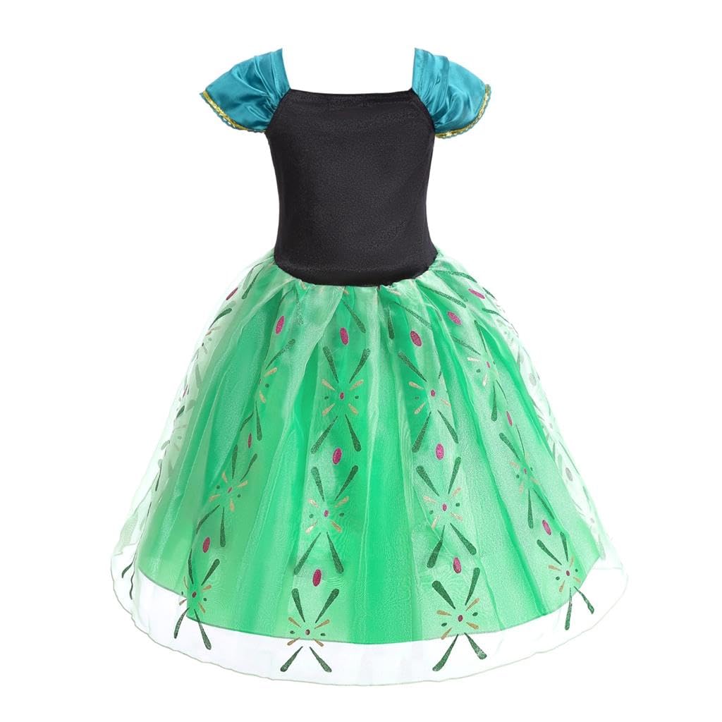 Kids Birthday Snow Princess Green Coronation Gown Halloween Christmas Costume Years Old Gloves Heart Tiara Magic Wand Pendant [Dressy Daisy] 10-11 + +