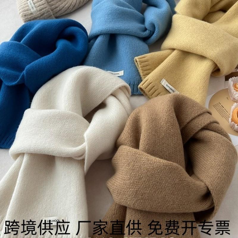 Winter 100% Pure Wool Scarf Solid Color Warm Knit Neckwear Couples Women