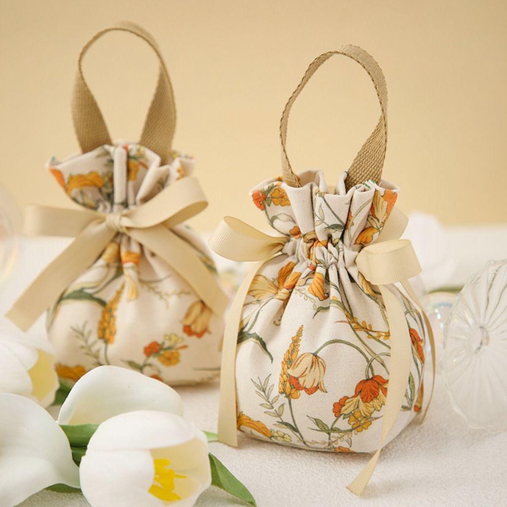 Drawstring Wedding Candy Bag Bowknot Chinese Style Handbag Portable New Year Gifts Bag  Party