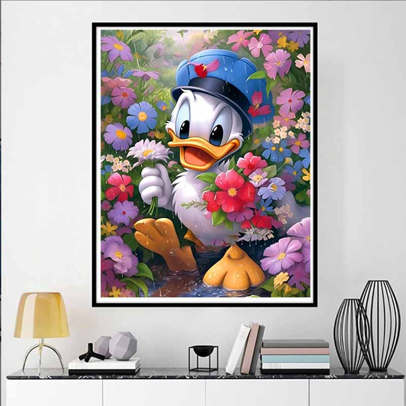 Disney Diamond Painting Donald Duck Spring Flower Sea Theme Art Painting Cartoon Diamond Painting Full Diamond Cross Stitch DIY Gift Home Decoration