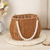 Pearl Handle Woven Flower Basket Versatile Storage Basket Fashion Flower Basket  Fruit Vegetable