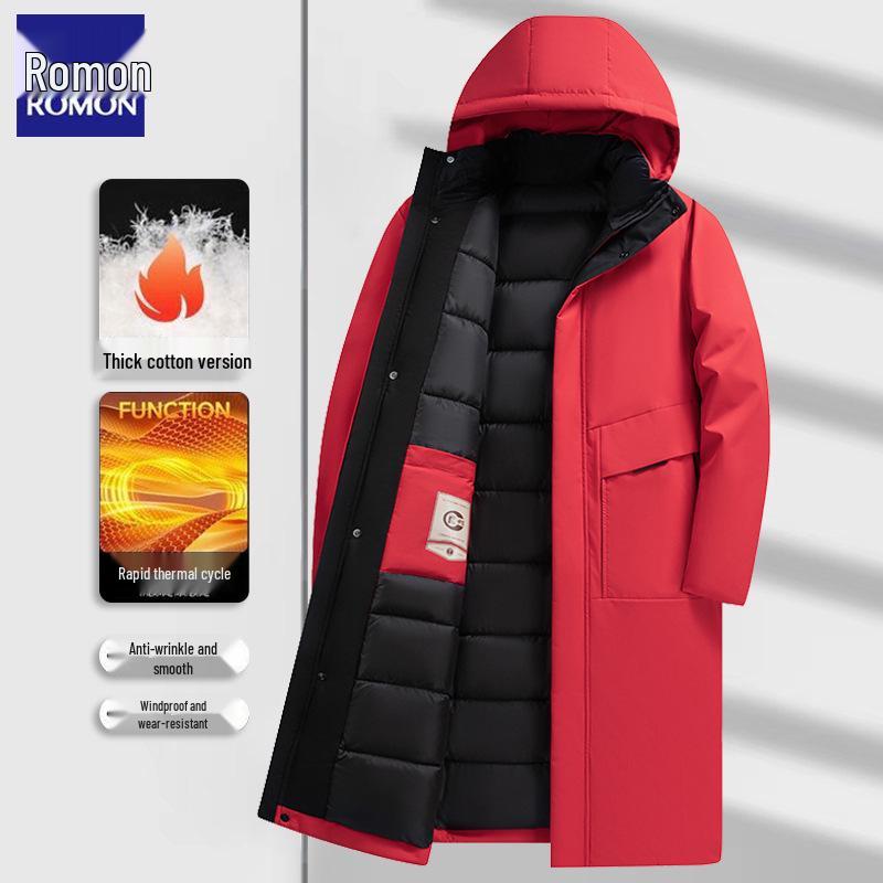 

Luomeng Men s Knee-Length Cotton Jacket - Warm, Thickened, Winter Outerwear with Plus Velvet 3XL (140-155 jin)