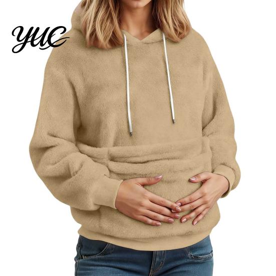 Casual Pet Lover Clothing Winter Pouch Hoodie, Women Fleece Sweatshirt with Large Front Pocket, Cat Long Sleeve Pullover Tops for Carrying Cats
