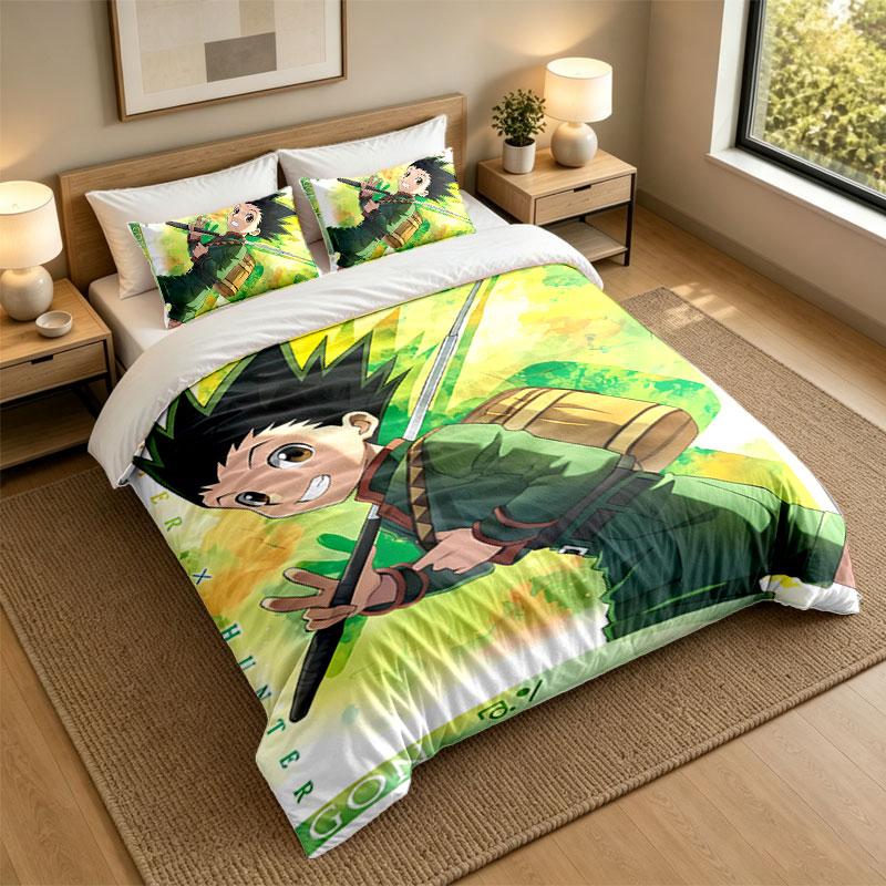 3Pcs Bedding SetHunter X Hunter Soft Bed Sheet and Two Pillowcases Home Bedroom Decor