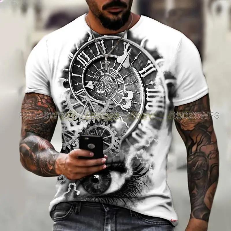 Retro Gray Pointer Pattern 3D Printed Men's Cool and Fashionable Round Neck Short Sleeved T-shirt