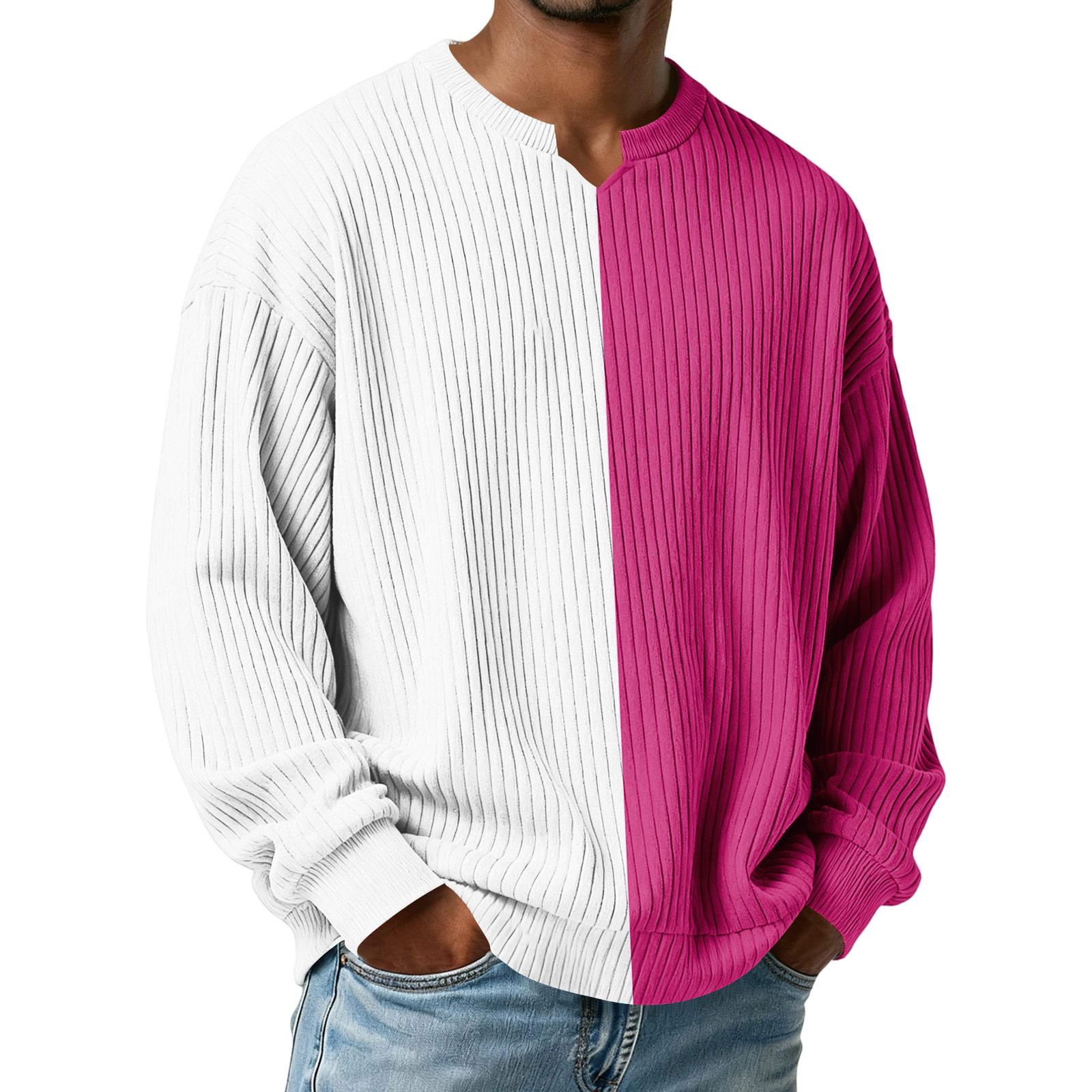 

Men s Color-Blocked Stylish V-Neck Ribbed Textured Long-Sleeve T-Shirt XL білий