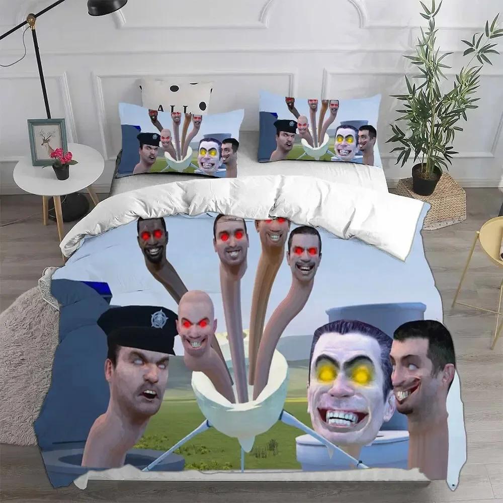 Game Skibidi Toilet Arale Bedding Set Print With Pillowcase Bed Duvet Cover Soft Single Double Queen Super King Size Kids Adult