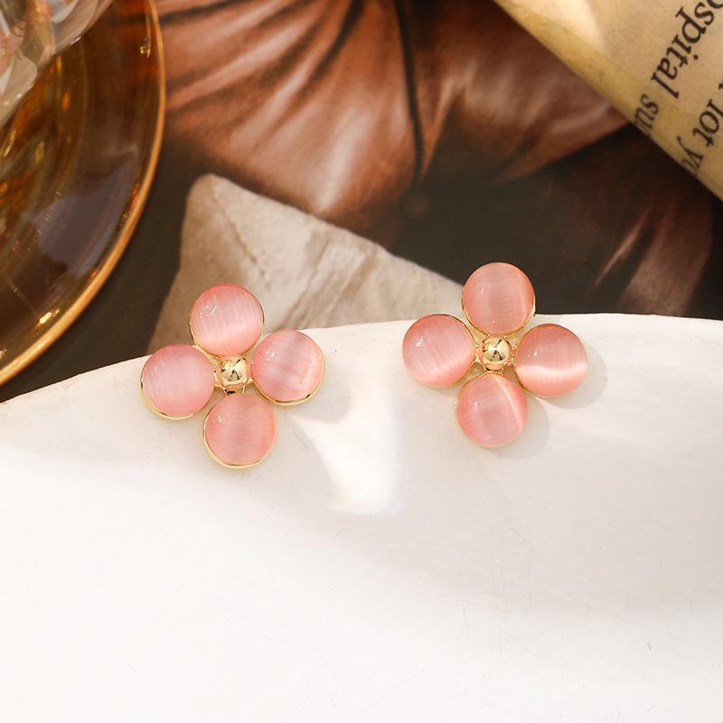 

Серьги с четырьмя листочками клевера и кошачьим глазом Senior Sense Of Summer Fresh Sweet Hundred с серьгами Женские серьги розовый