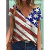 2022 Women's T-Shirts American Flag Print V-Neck Clothing Women's Fashion Tops Short Sleeves Sports T-Shirt Streetwear New Falls