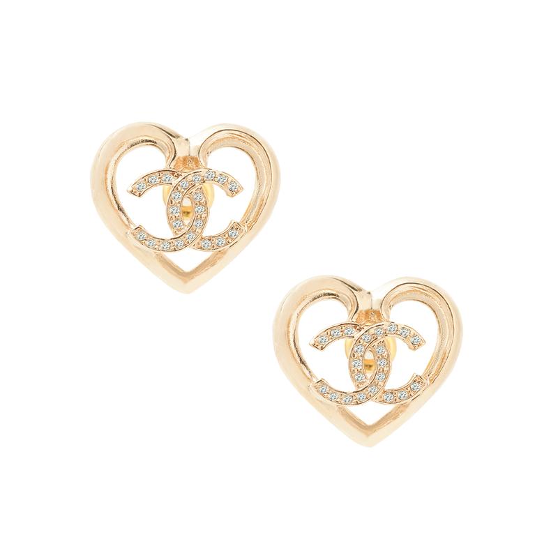 

CHANEL Love Double C Hollow Stud Earrings Women s Light Gold золотий