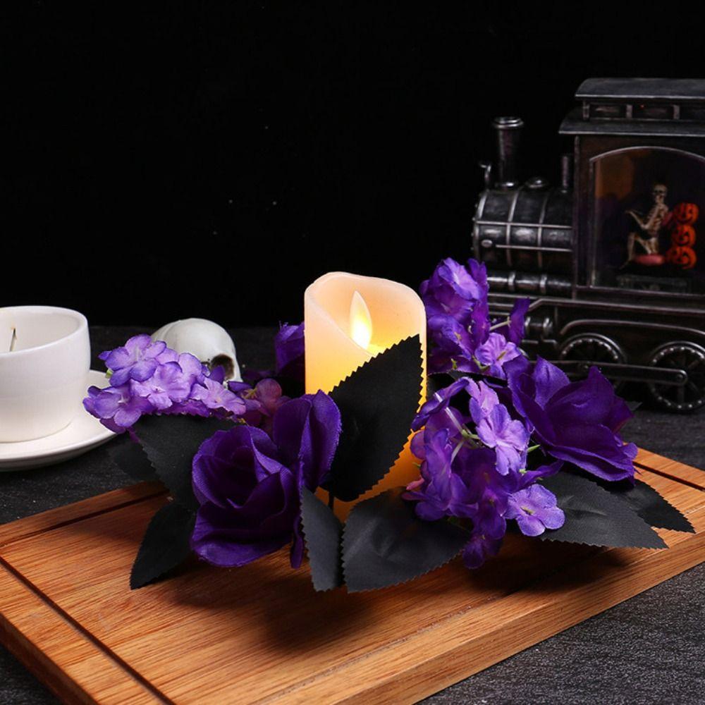 Realistic Halloween Candlestick Wreath Artificial Flower Vine Ring  Home Holiday Decorations