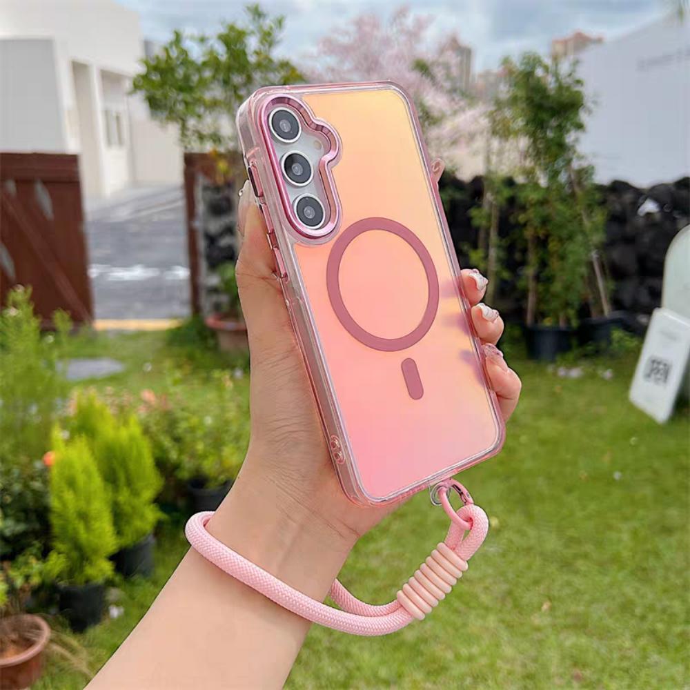 Stylish Laser Gradient Magnetic Lanyard Shockproof Case for Samsung S26 S25 S24 Ultra S26 Plus S25 FE S25 Edge For Magsafe Cover