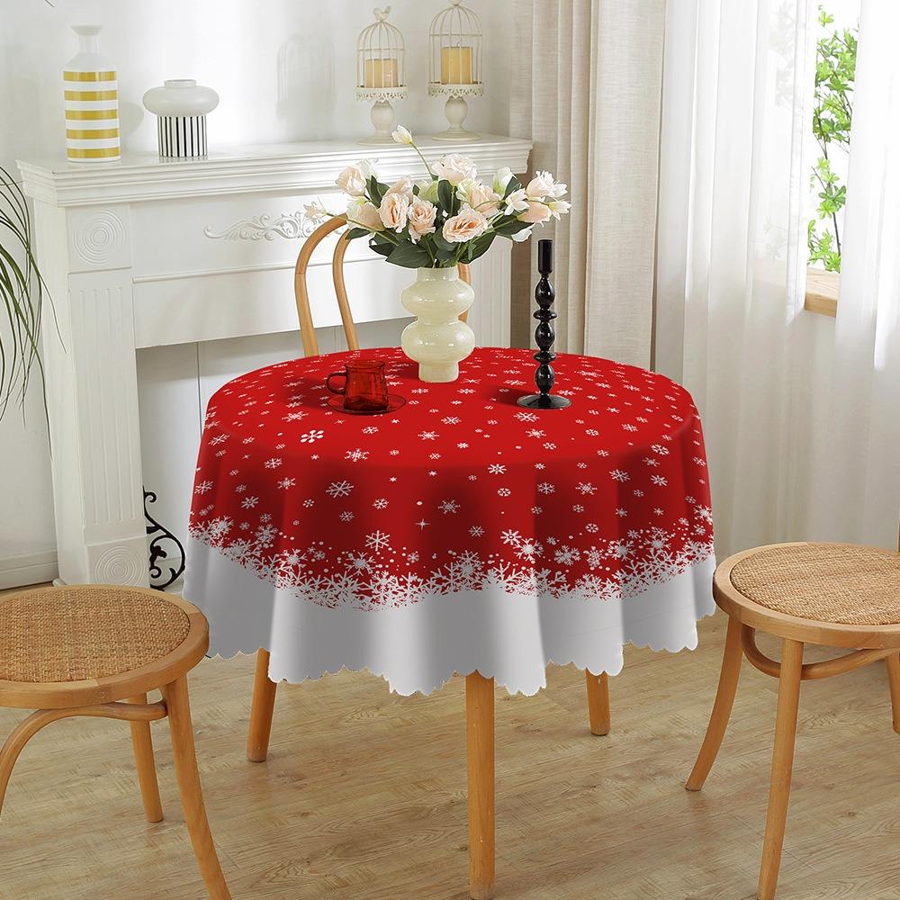 Christmas Round Tablecloth Waterproof Creative Printed Home Decor for Living Room Dining Table