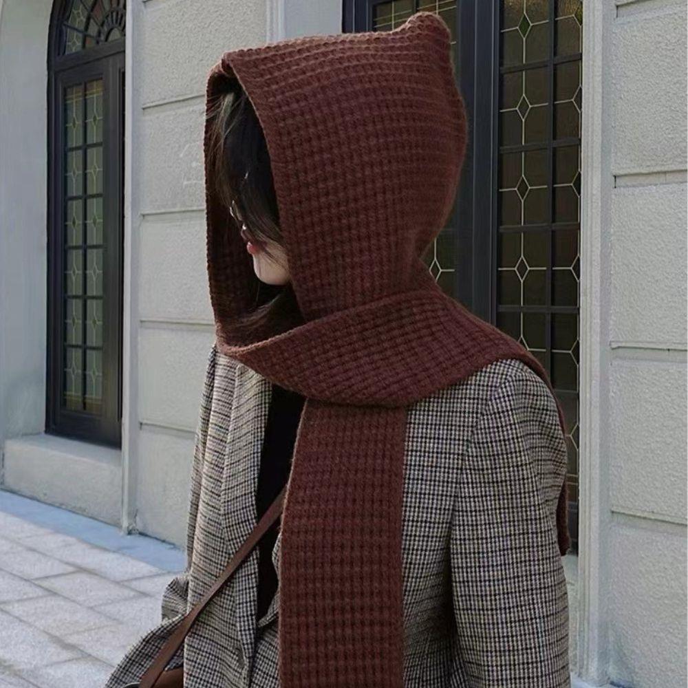 HOT Korean Women Balaclava Scarf Girl's Winter Earmuffs Cap Thicken Woolen Neck Ear Protector One-piece Neck Collar Beanies Cap