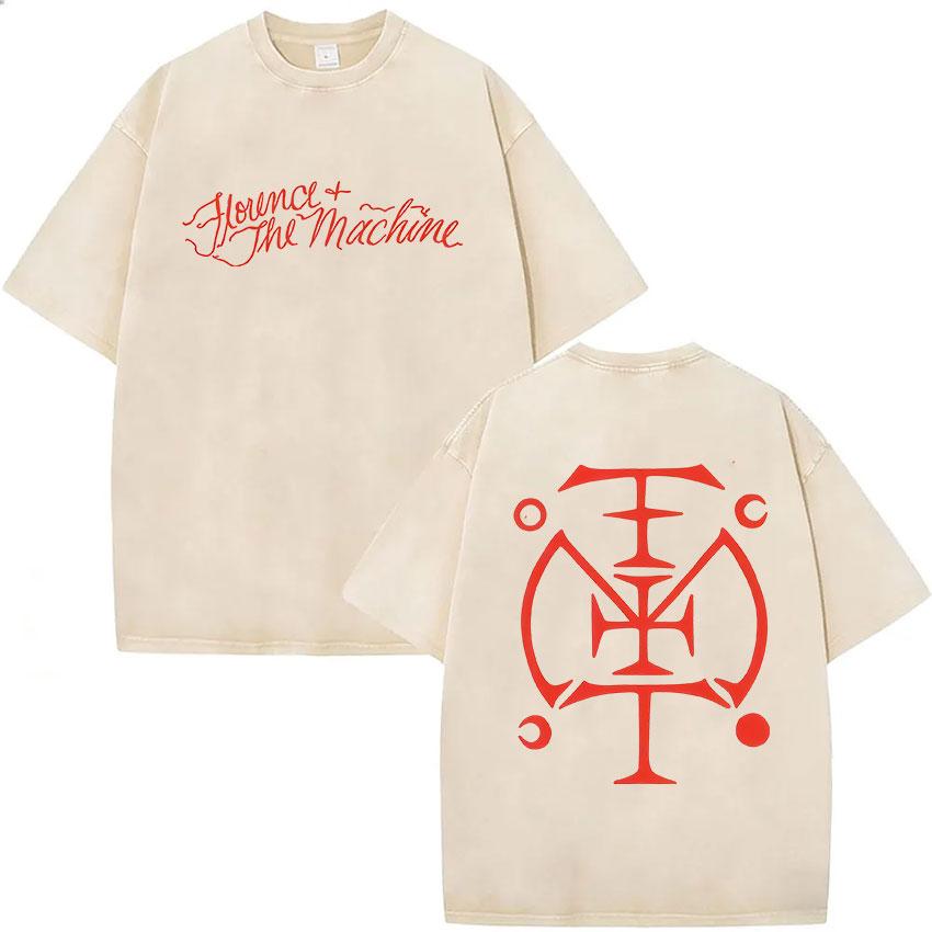 Vintage Washed Florence The Machine Everybody Scream Tour T Shirts Men's Women Gothic Hip Hop Punk Short Sleeve T-shirt