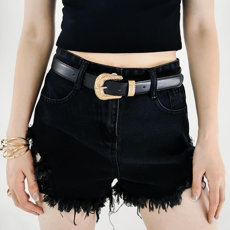 Stylish Buckles Belt Ladies Western Styles Waist Belt Durable Leather Waistband for Versatiles Styling