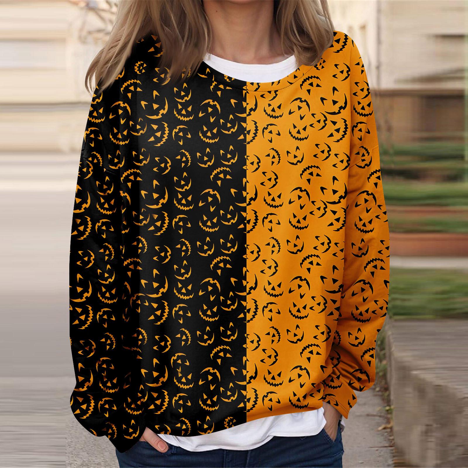 Женская повседневная мода Хэллоуин принтованный длинный рукав O-образный вырез толстовка — фото 3