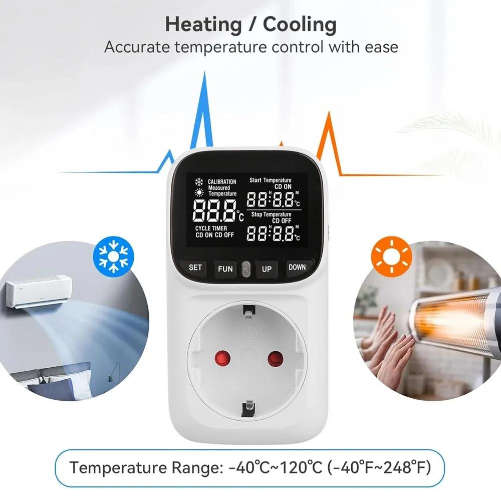 LCD Digital Backlight Thermostat Temperature Controller Socket 16A EU Plug High-Precision Socket Outlet With Timer Sensor