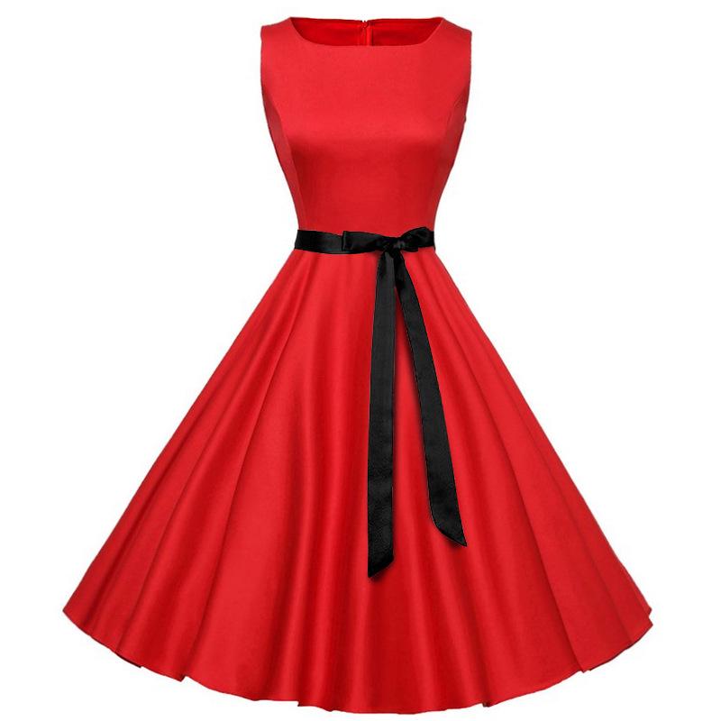 Retro Women's Polka Dot Sleeveless Swing Dress with Bow Tie Waist