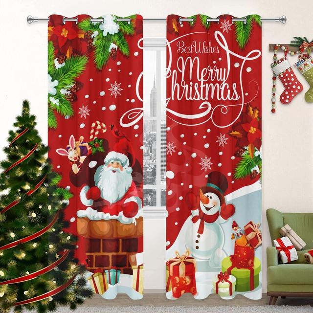Christmas Window Curtains For Living Room Santa Claus Blackout Curtain For The Bedroom Aesthetic Decoration Drapes 2 Panels