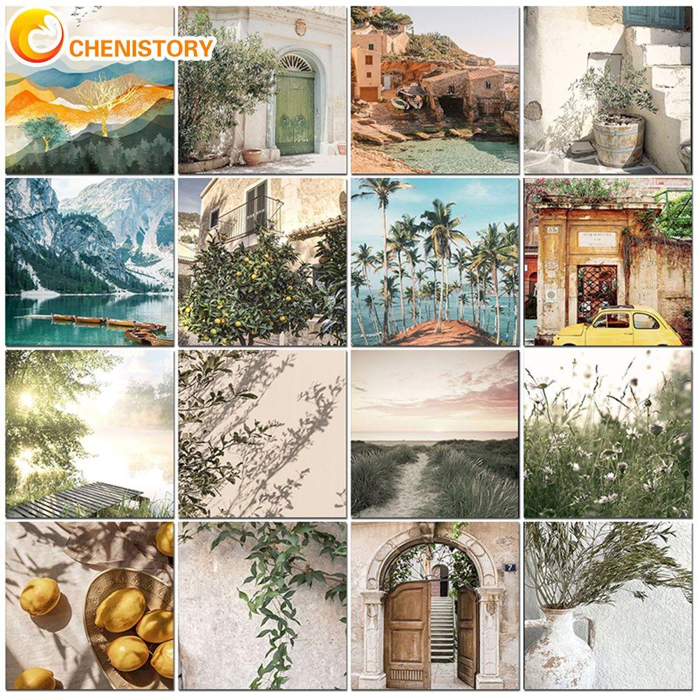 CHENISTORY DIY Malen nach Zahlen Handgemaltes Ölgemälde Stadtlandschaft Bild Malerei Zeichnung auf Leinwand Heimdeko Kunst Geschenk