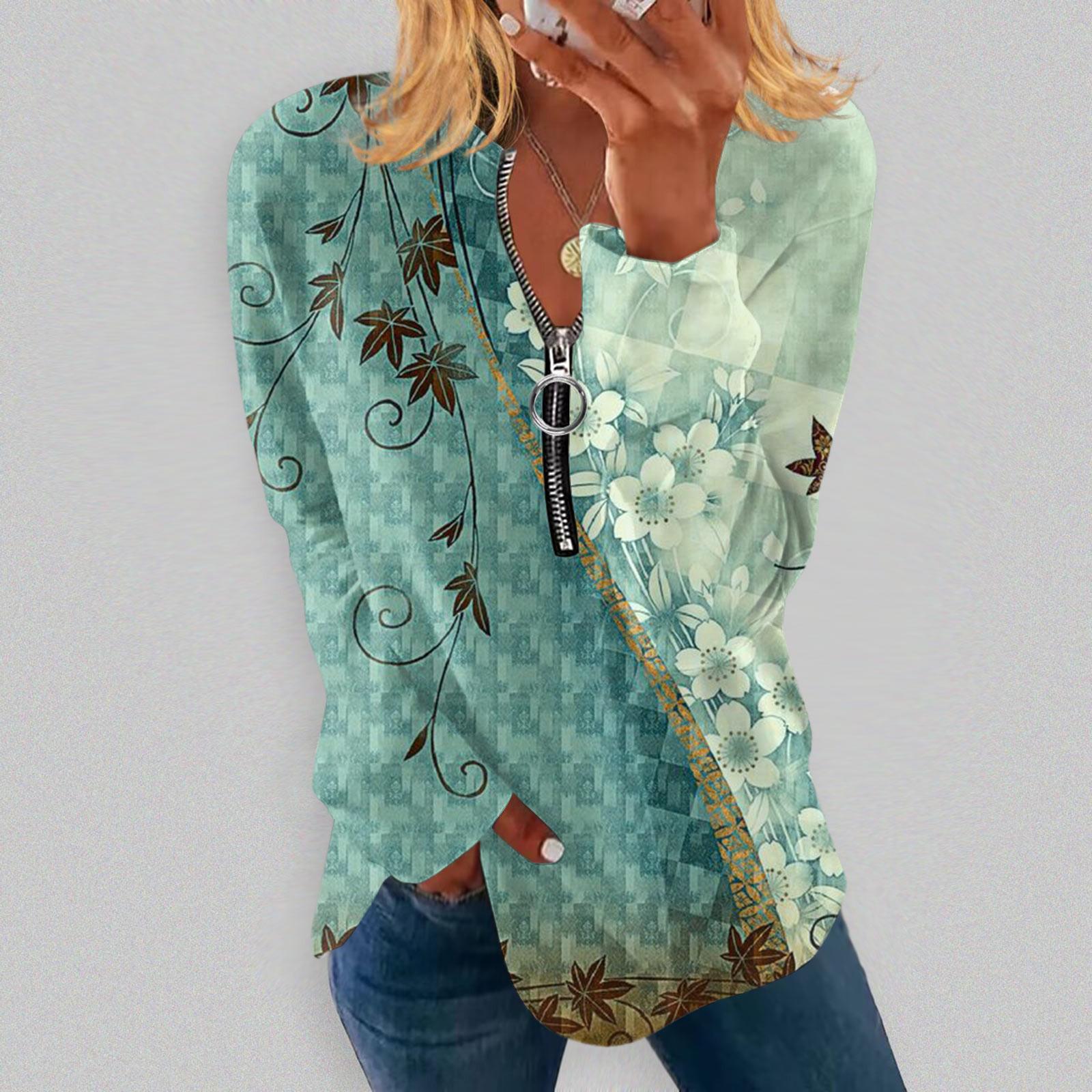 

Женские повседневные топы с длинным рукавом и v-образным вырезом на молнии с принтом, топы большого размера, толстовки XXXXL