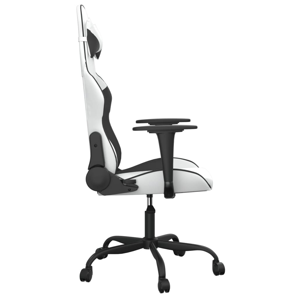 Gaming Chair with Massage Function White and Black Artificial Leather