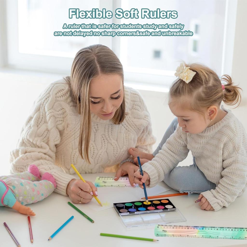 4 Pieces Flexible Ruler 12 Inch / 30 cm Bendable Soft Plastic Ruler Colorful Shatterproof Straight Edge Ruler for School, Classroom, Office